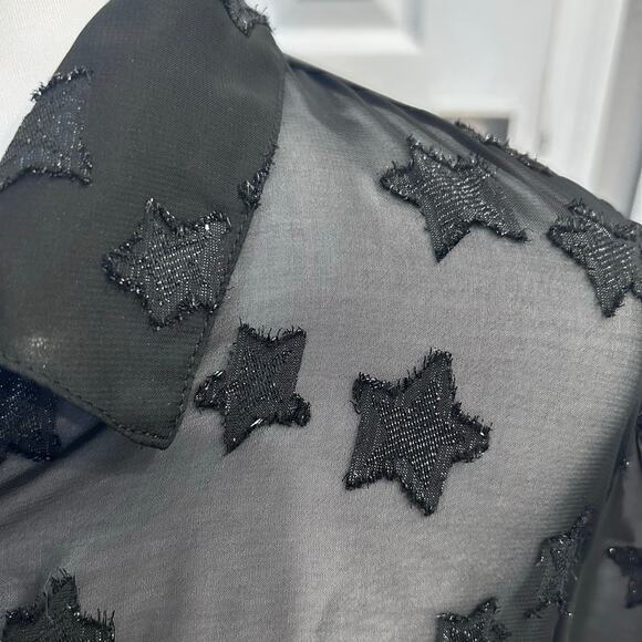 Torrid Women’s Size 2 Star Embroidered Sheer Mesh Blouse – Black Button Down - Picture 3 of 6